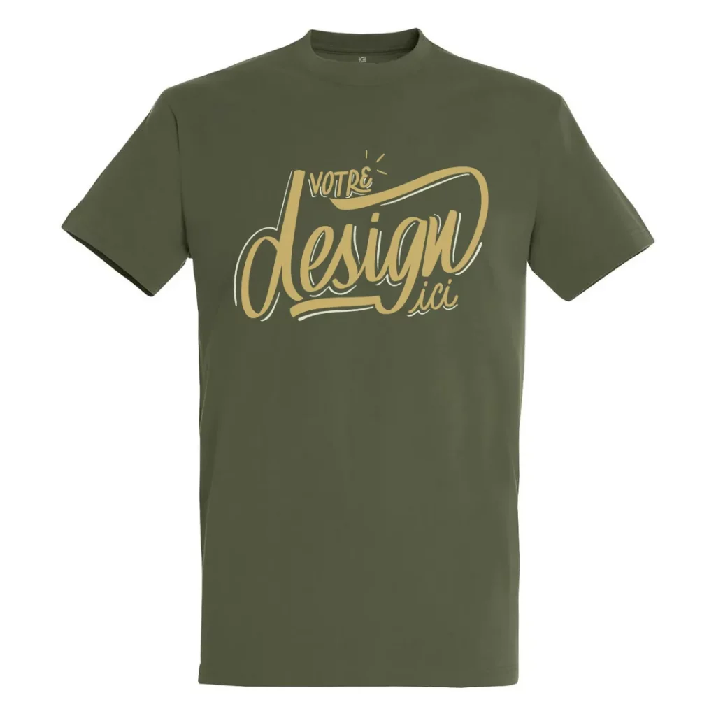 tee-shirt personnalisé HG DTF PRINT vert militaire face impression