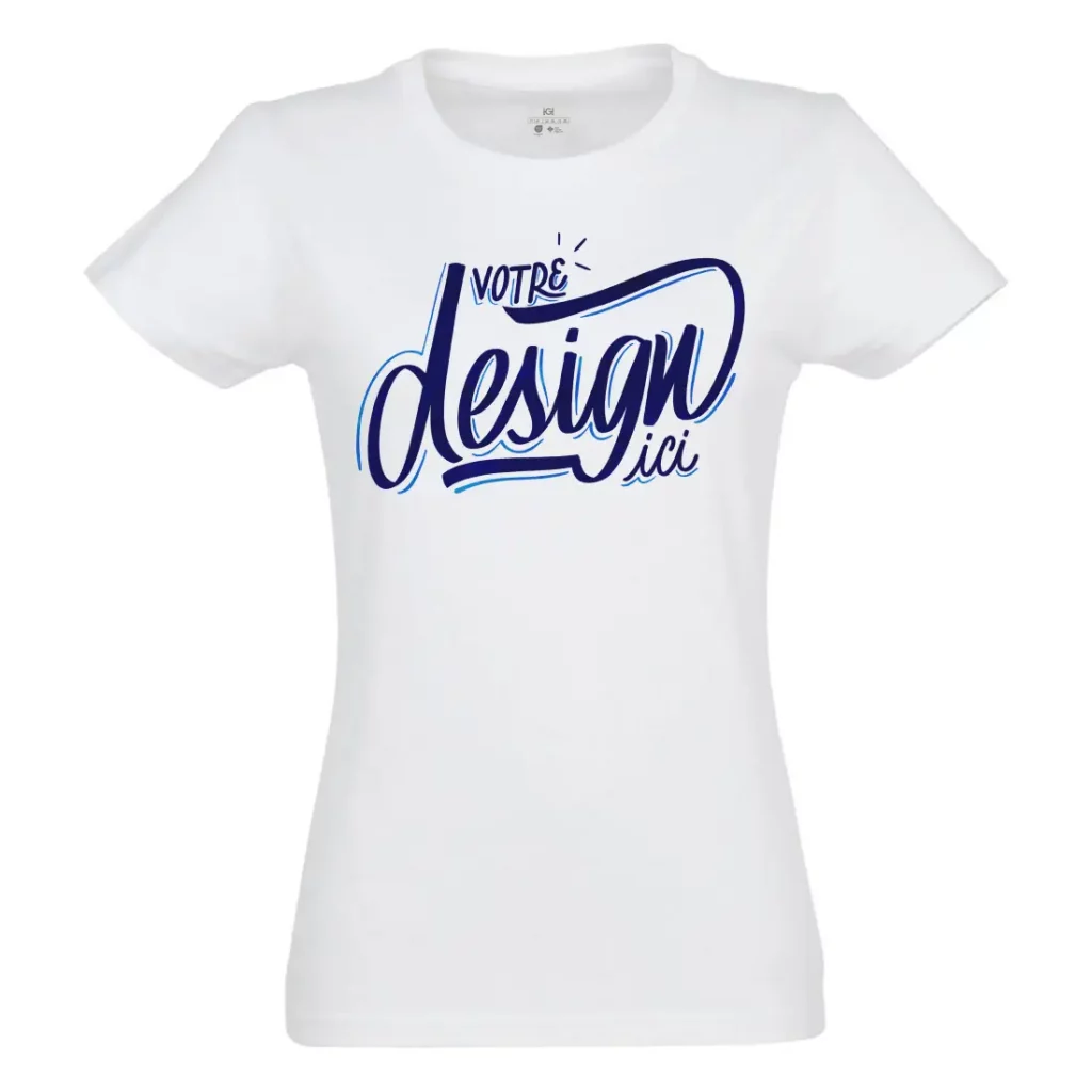 tee-shirt personnalisé HG DTF PRINT blanc coupe femme face impression